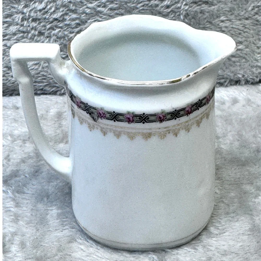 Antique Bavaria Porcelain Creamer‎ Pink Rose Gold Gilt Germany 1900s Cottagecore